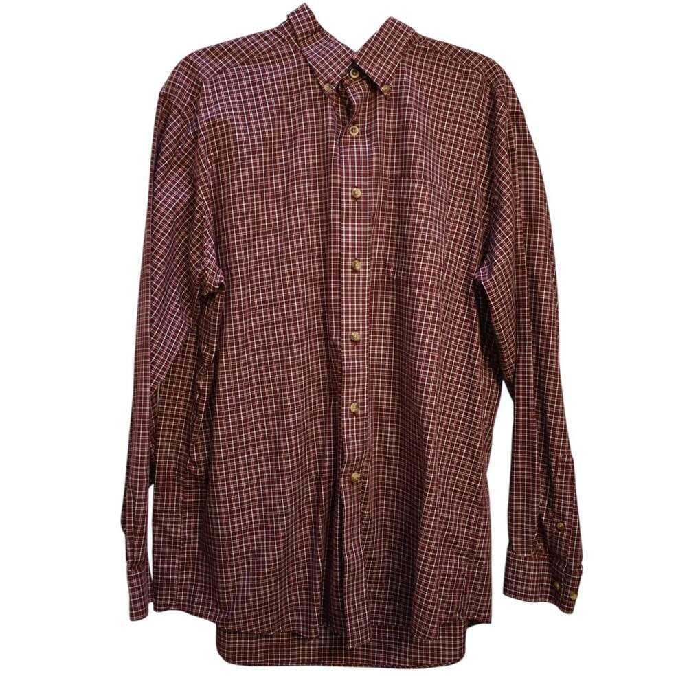 L.L. BEAN Button Down Flannel Shirt 0MT78 - Red & White Plaid - Mens Large